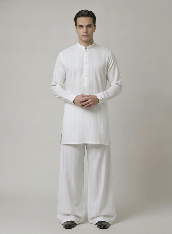 Mens White  - Jacquard Full Suit