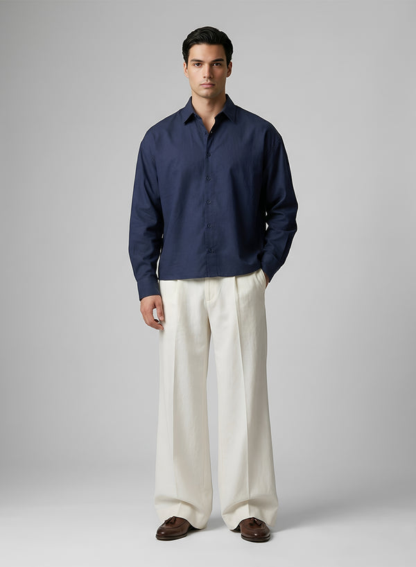 Men Co-ord Set — Navy Shirt & White Pants