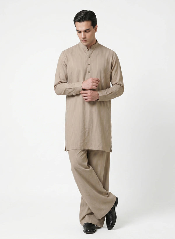 Mens Beige - Jacquard Full Suit