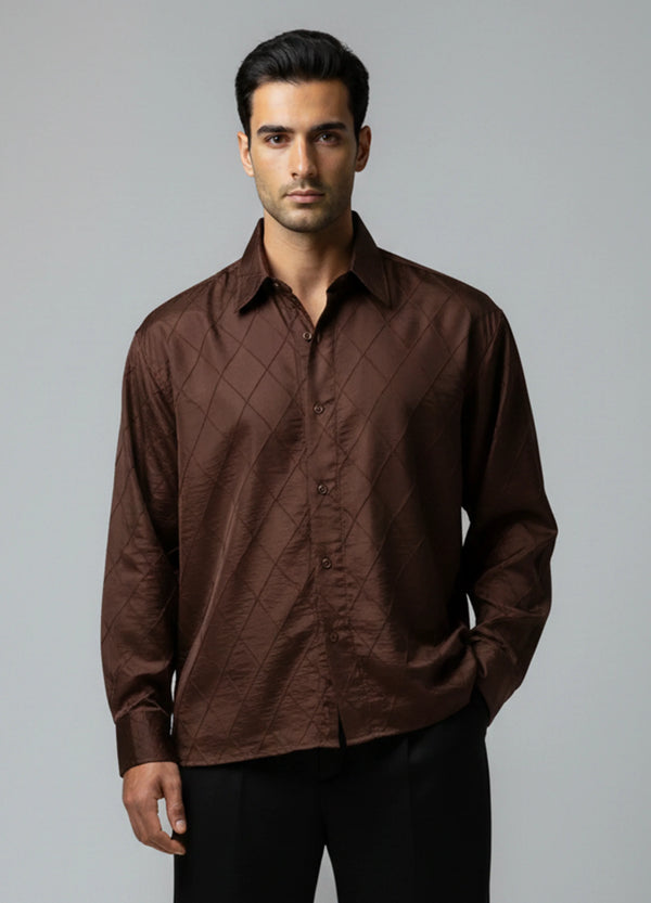 Men’s Textured Brown Satin Shirt