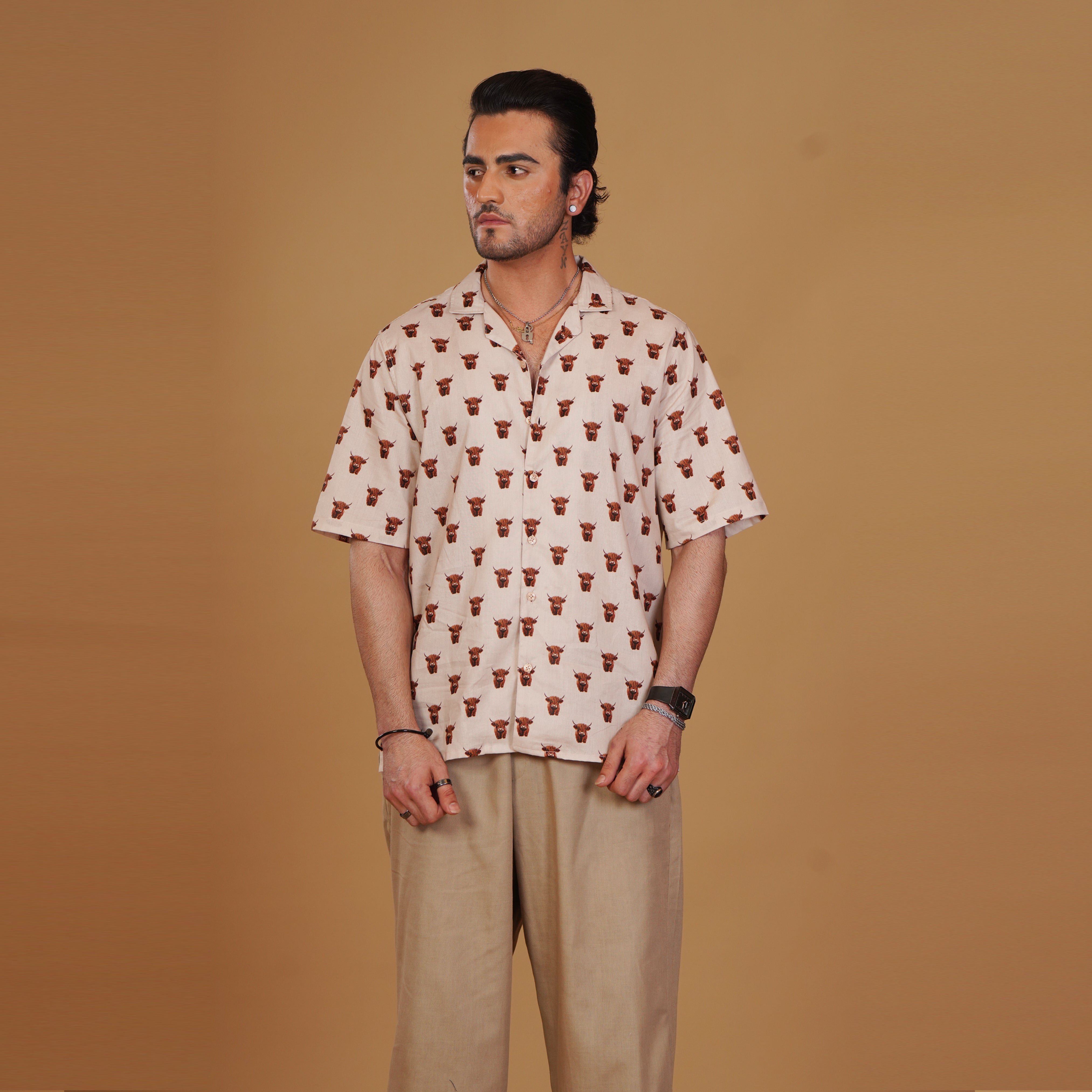 Printed Resort Shirt & Khaki Pleated Trouser Coords Set