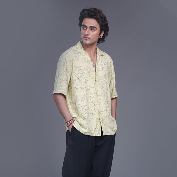 Lime Self Printed Resort Colar Shirt