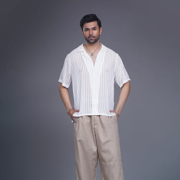 White Self Lining Resort Colar Shirt