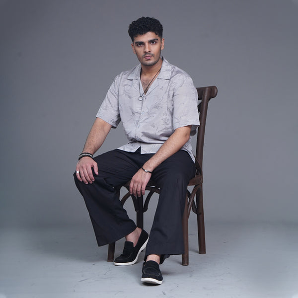 Grey Self Embossed Resort Colar Shirt