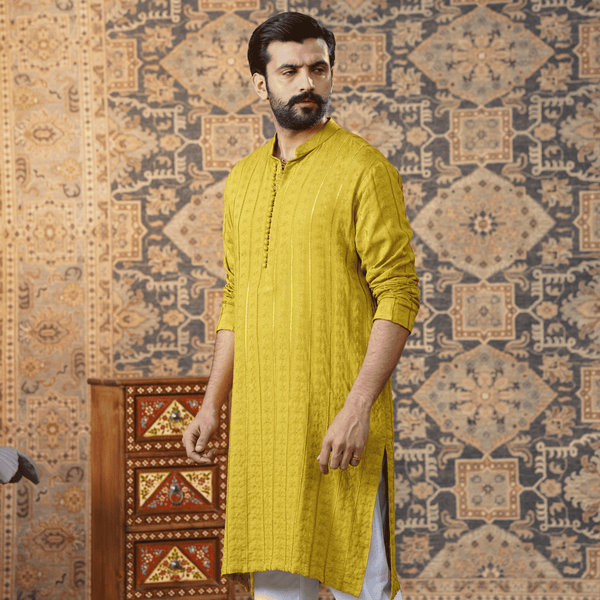 Embroidered Mustered Kurta