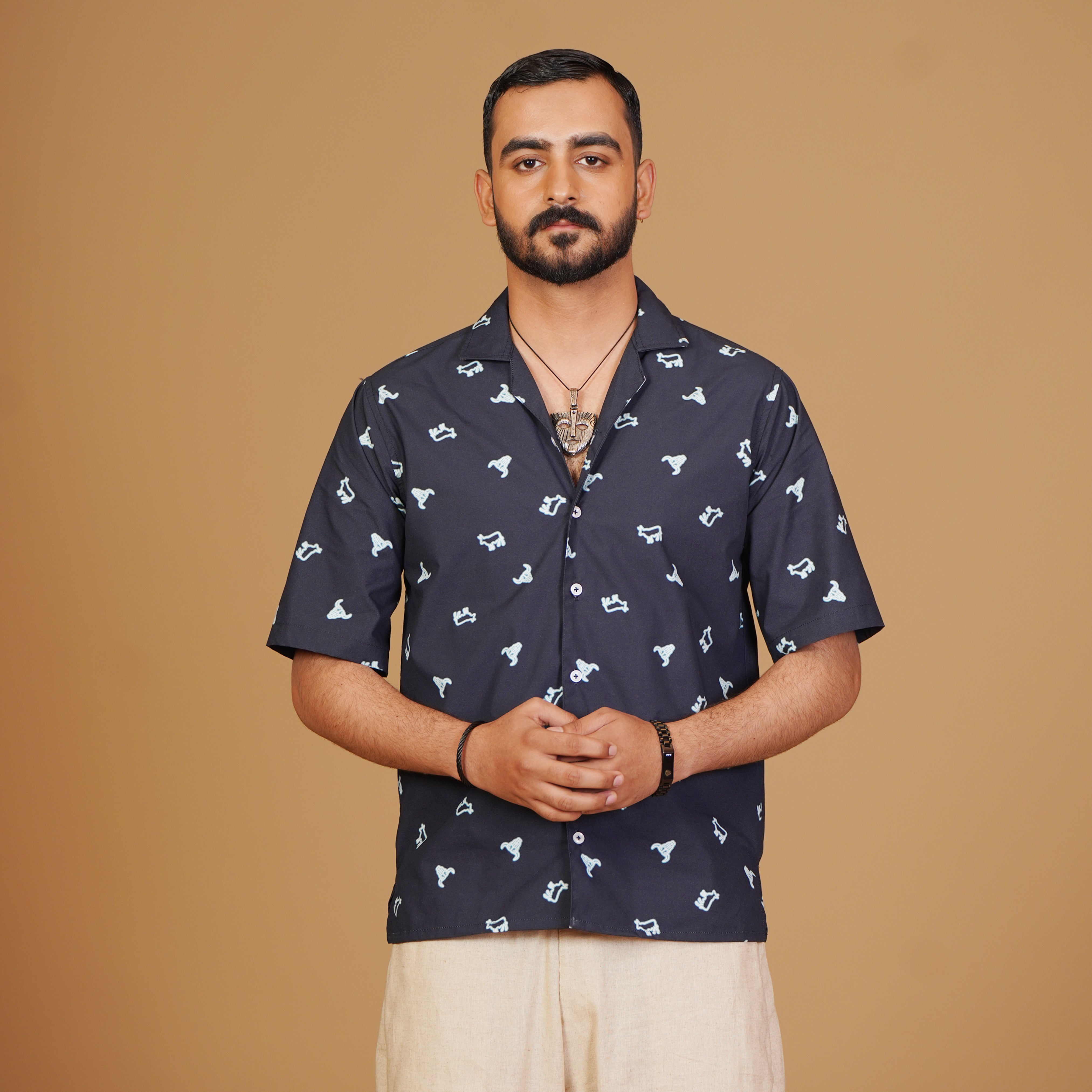 Printed Navy Blue Printed Shirt