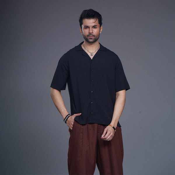 Black Plain Resort Colar Shirt