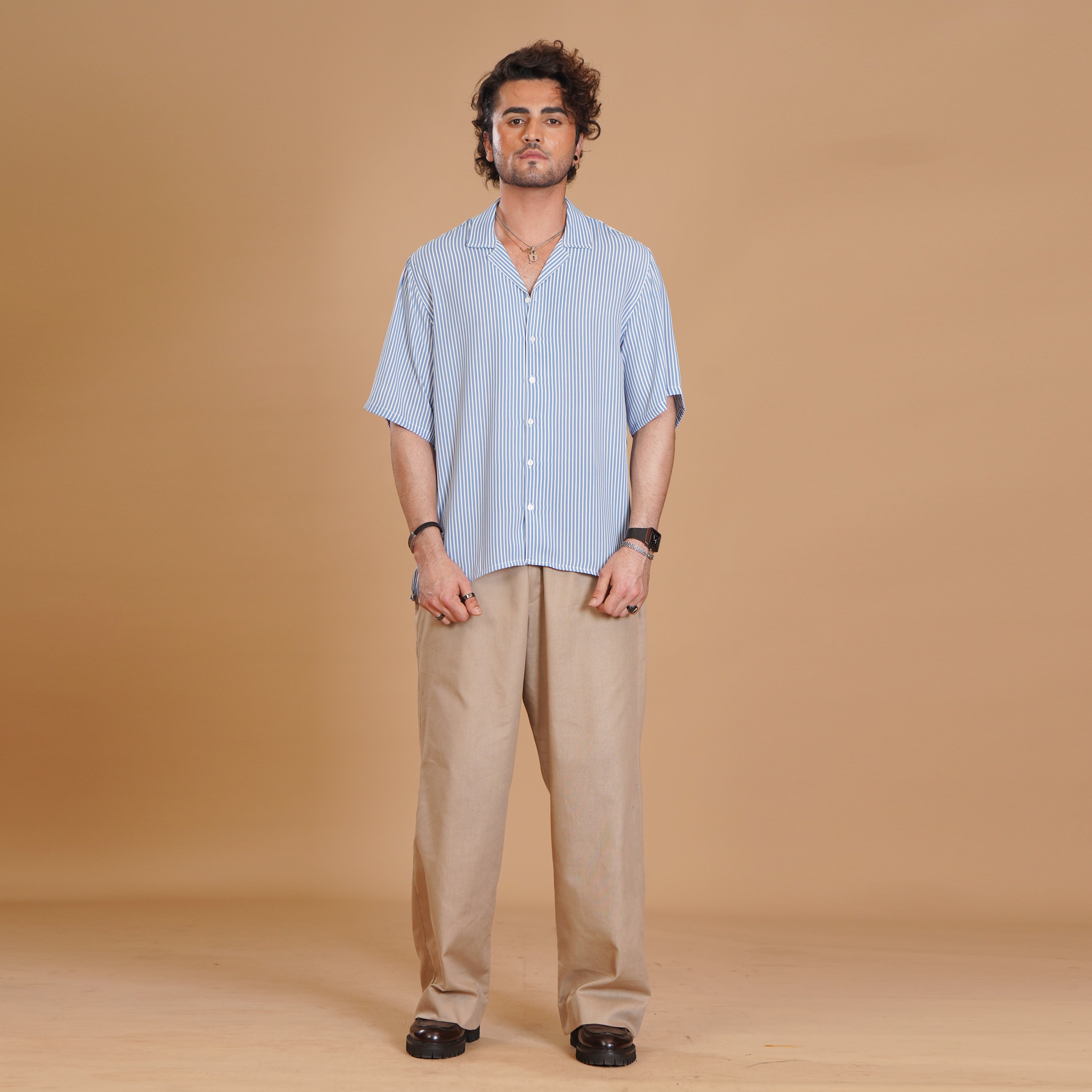 Sky Blue Resort Shirt & Khaki Pleated Trouser Coords
