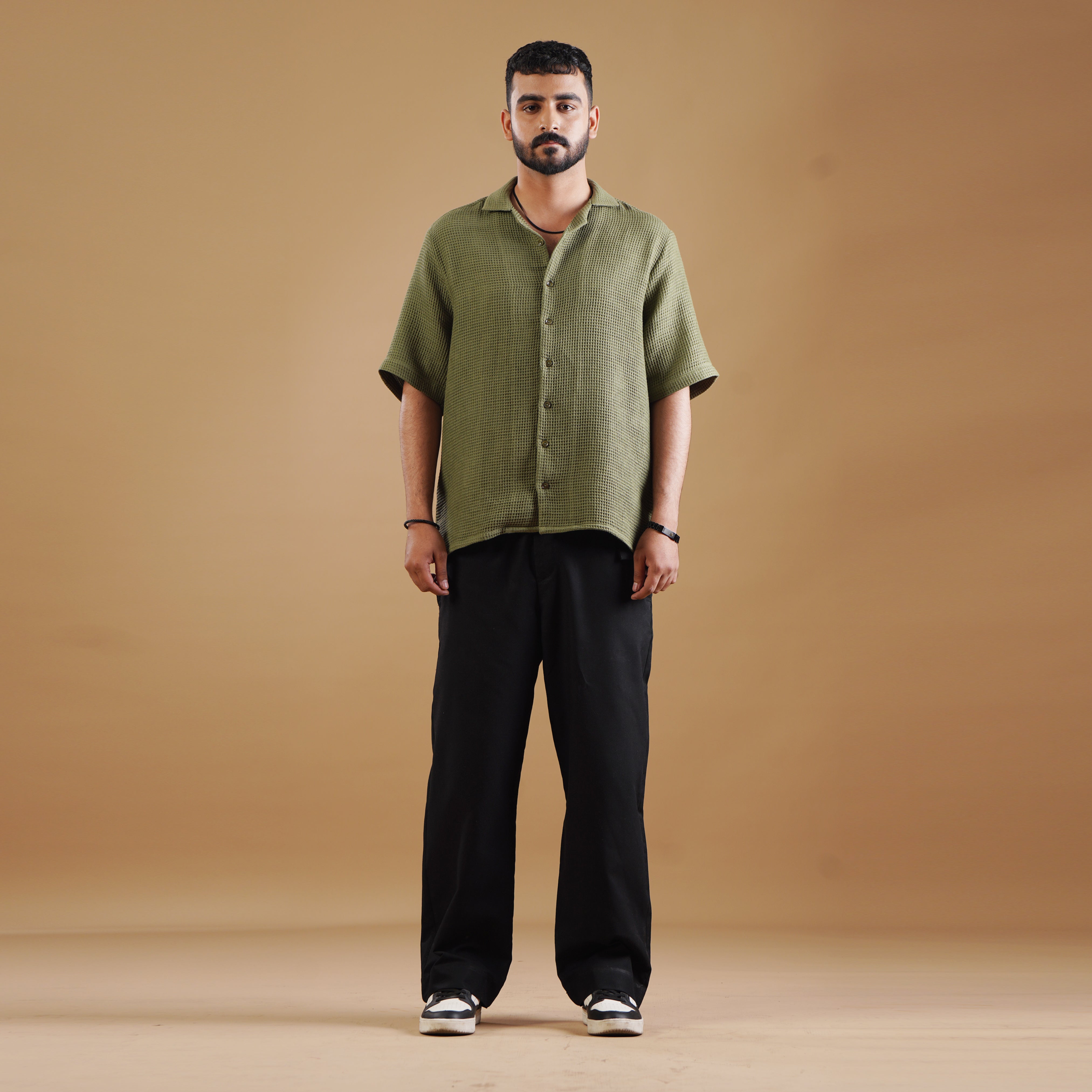 Subtle Textured Shirt & Black Pleated Trouser Coords Set