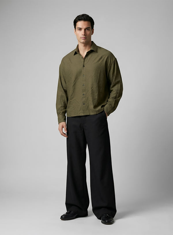 Men Co-ord Set — Olive Shirt & Black Pants