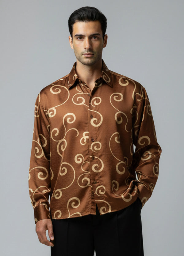 Men’s Embroidered Satin Button-Down Shirt