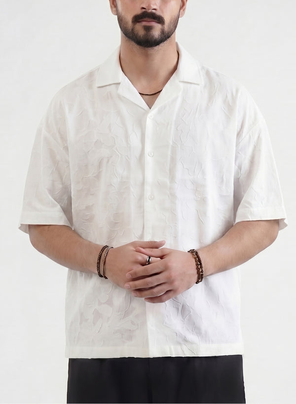 Men White Boxy-Fit Broshia Cotton Shirt
