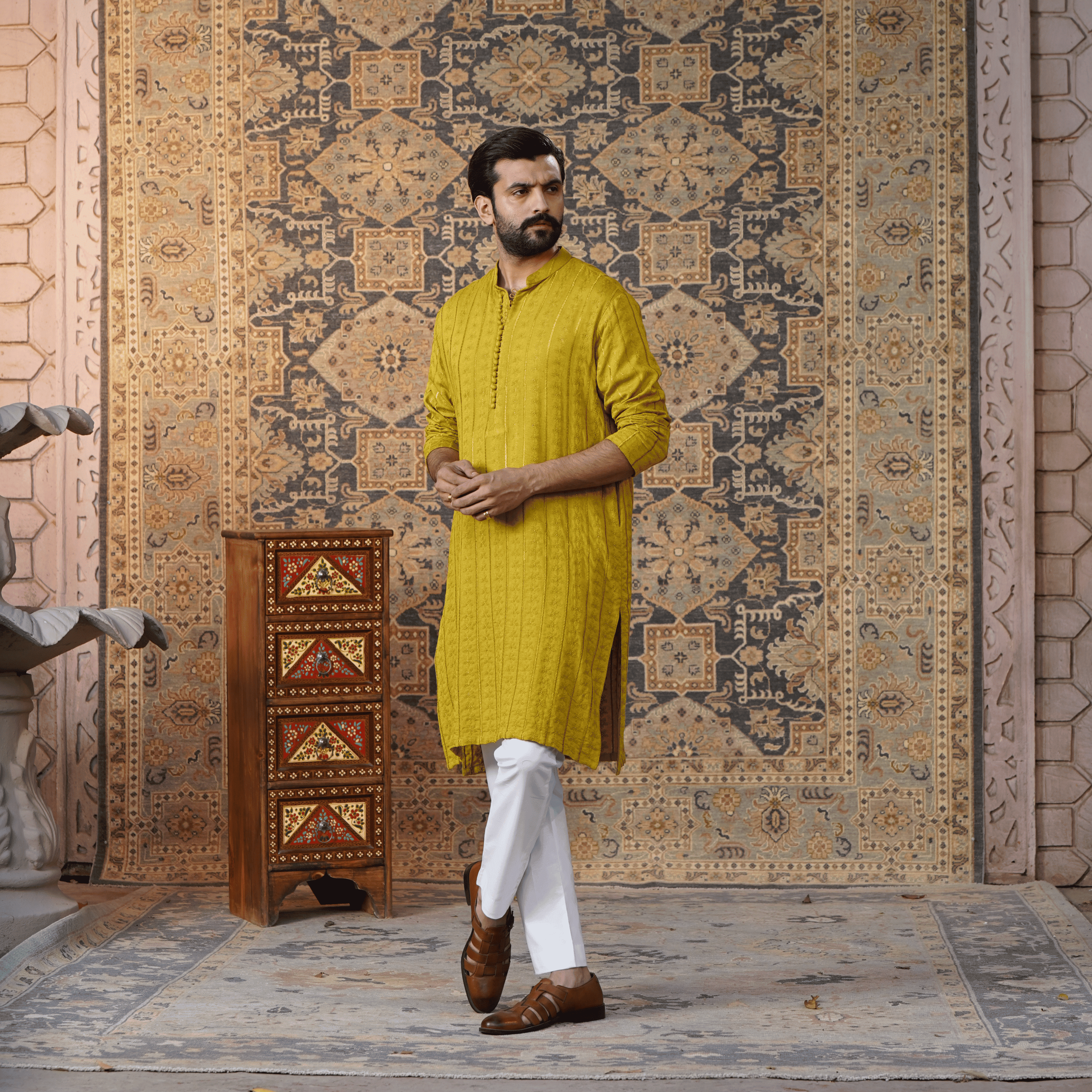 Embroidered Mustered Kurta
