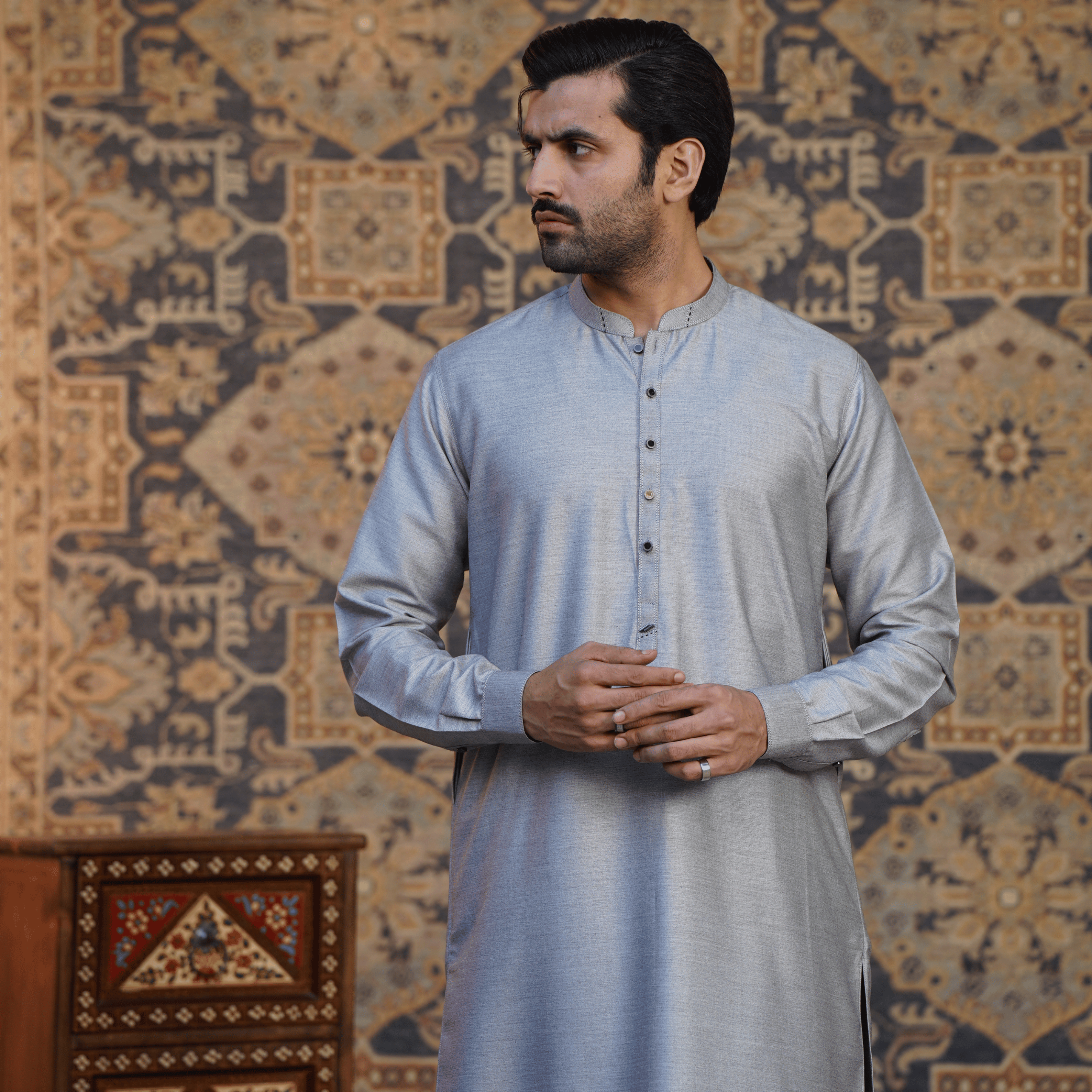 Steel Grey Shalwar Kameez
