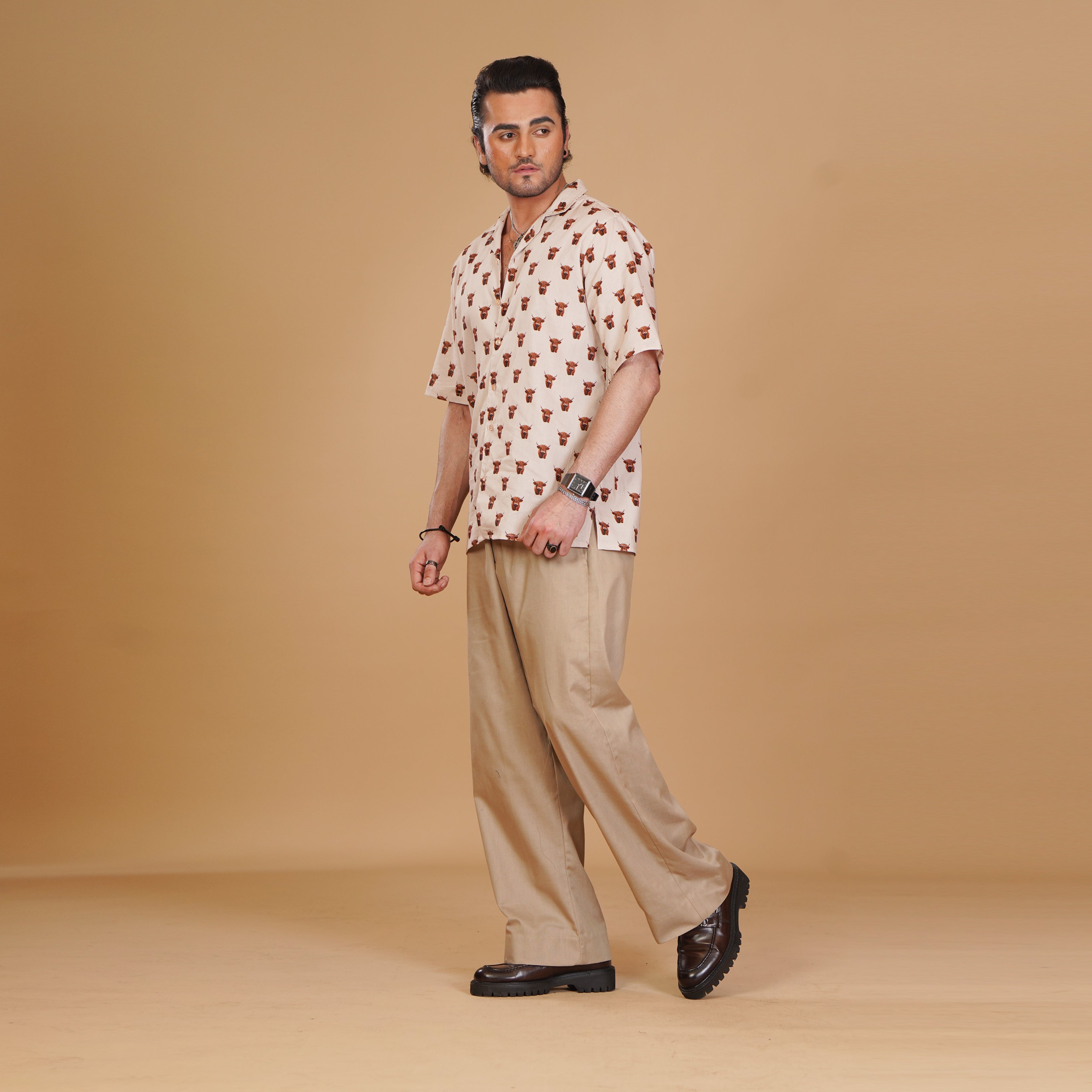 Printed Resort Shirt & Khaki Pleated Trouser Coords Set