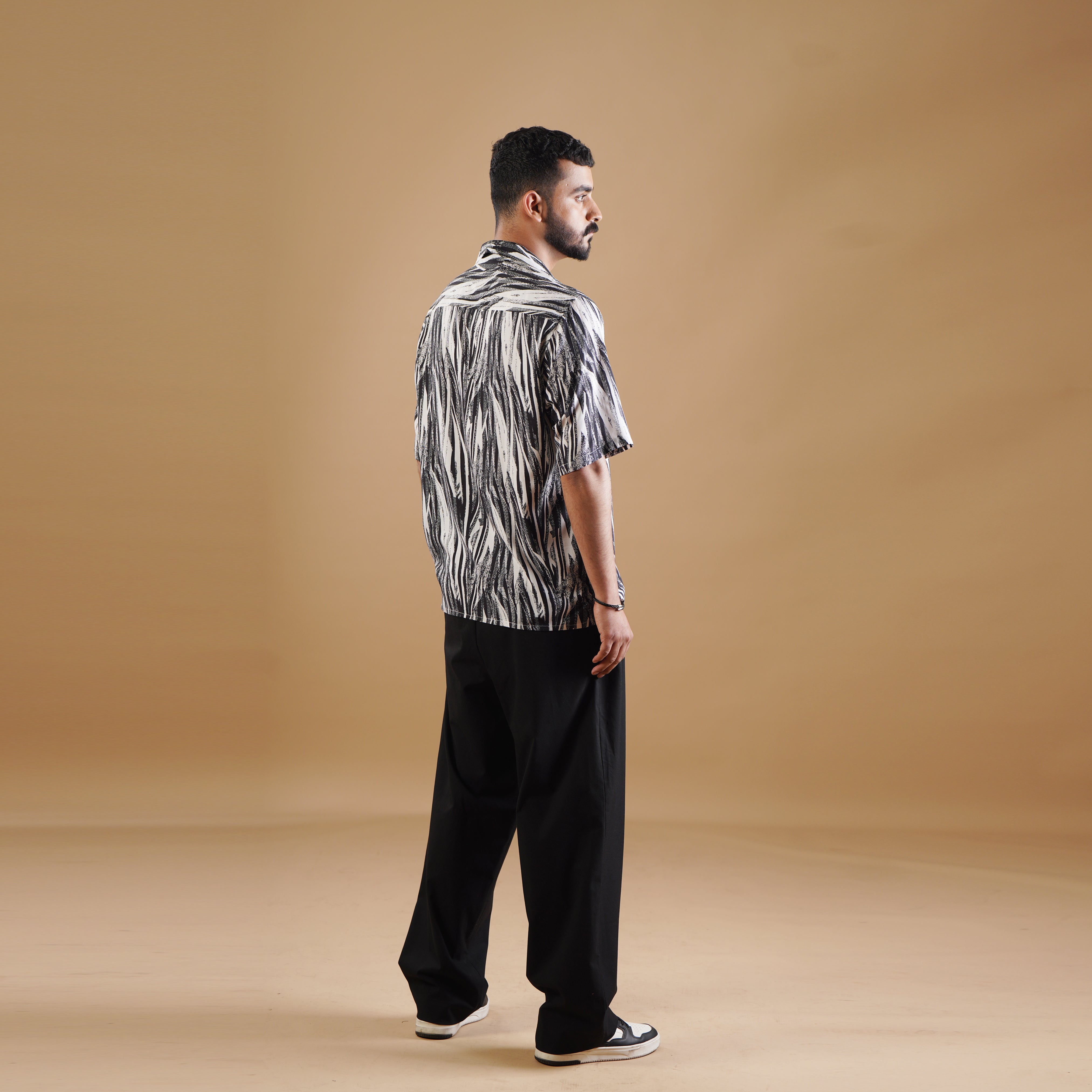 Grey Printed Shirt With Black Trouser Coords Set