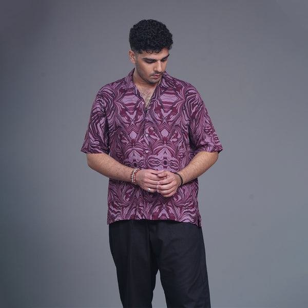 Men Purple Abstract Print Resort Shirt