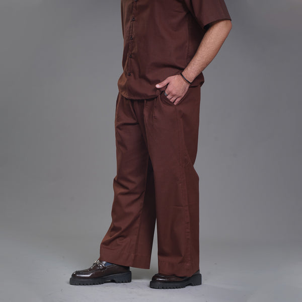 Brown  Pleated Baggy Fit Pants
