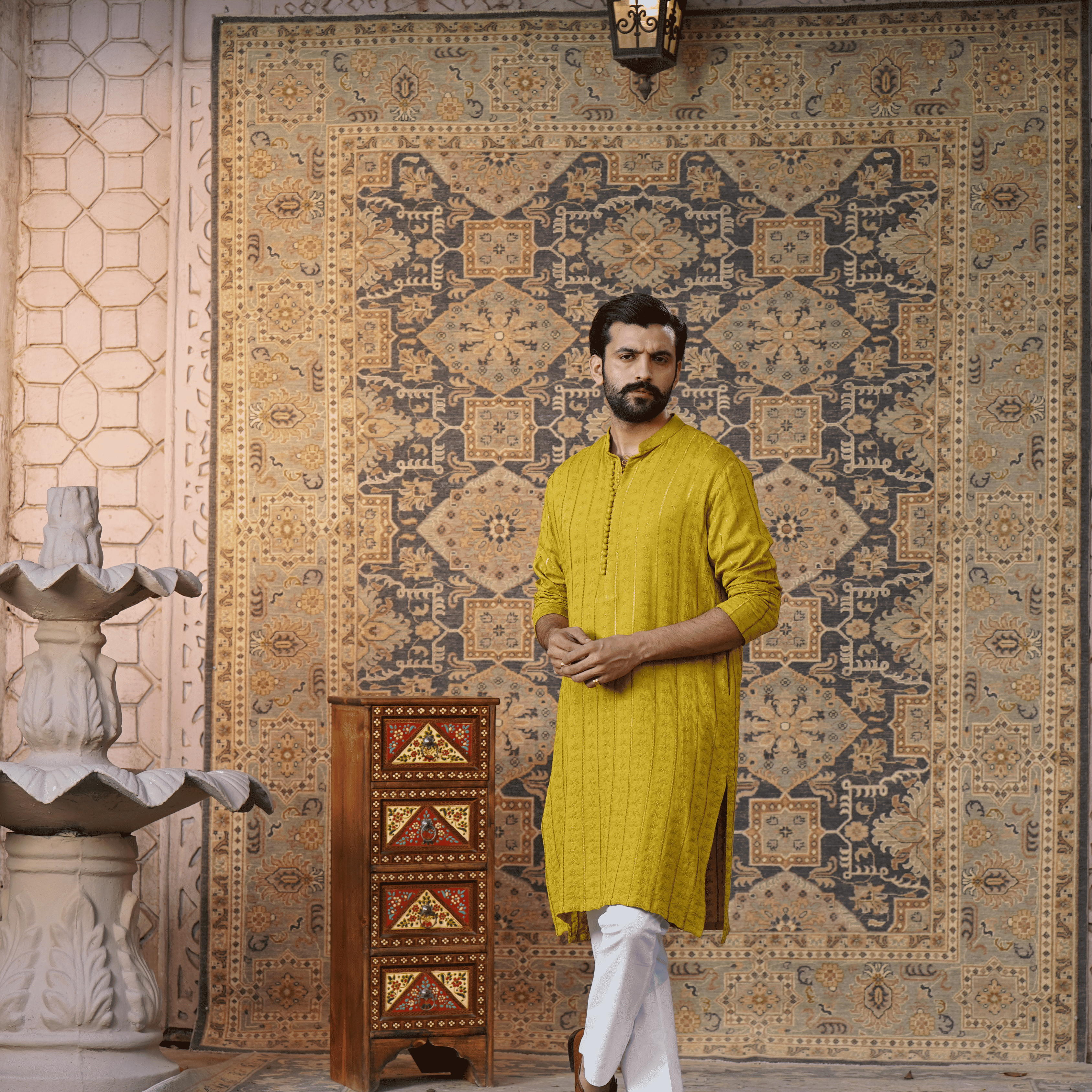 Embroidered Mustered Kurta