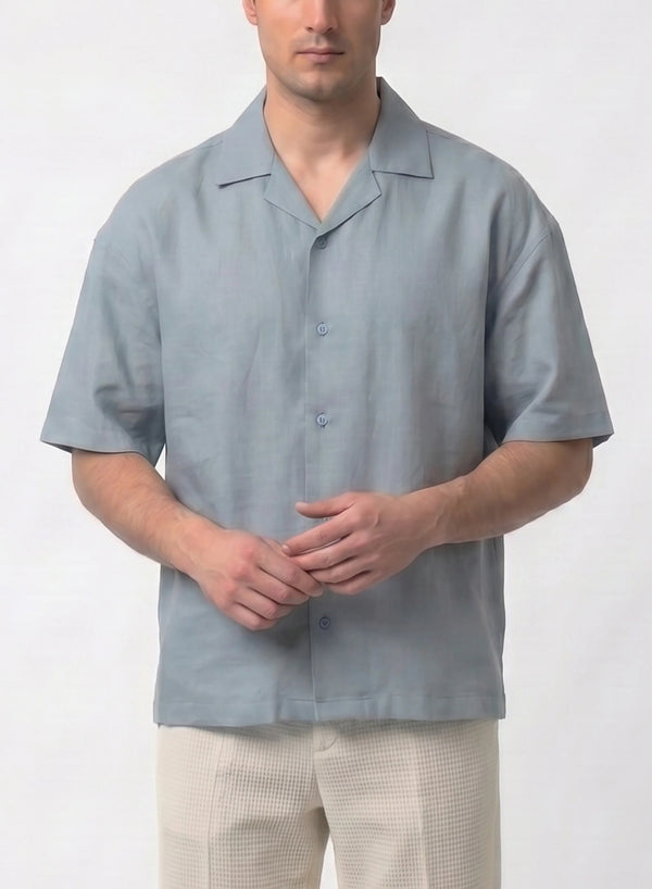 Men Light Blue Textured Boxy-Fit Cotton Shirt