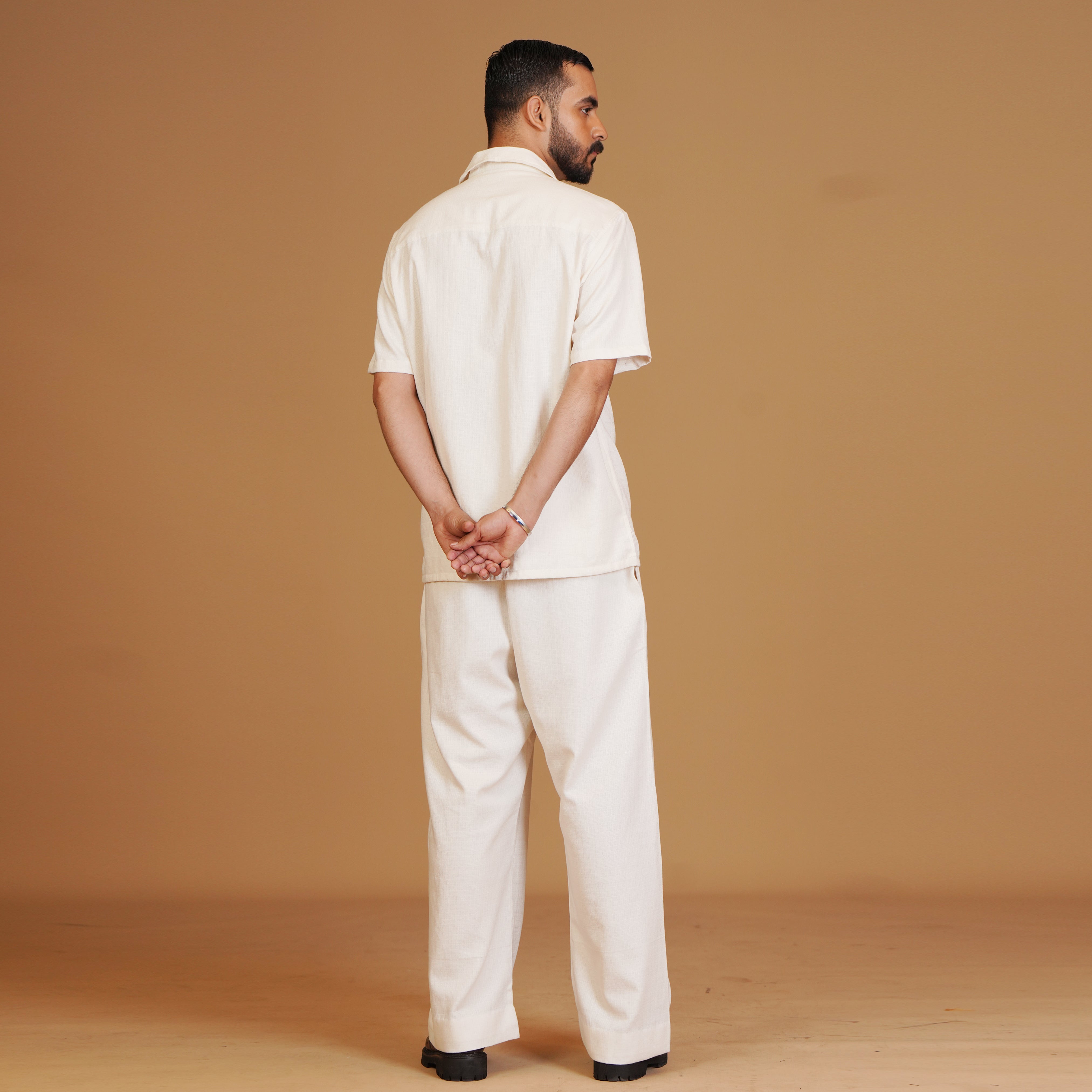 White Cotton Premium Shirt & Tropical Trouser Coords Set