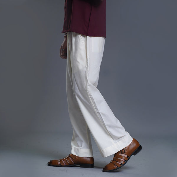 White Pleated Baggy Fit Pants