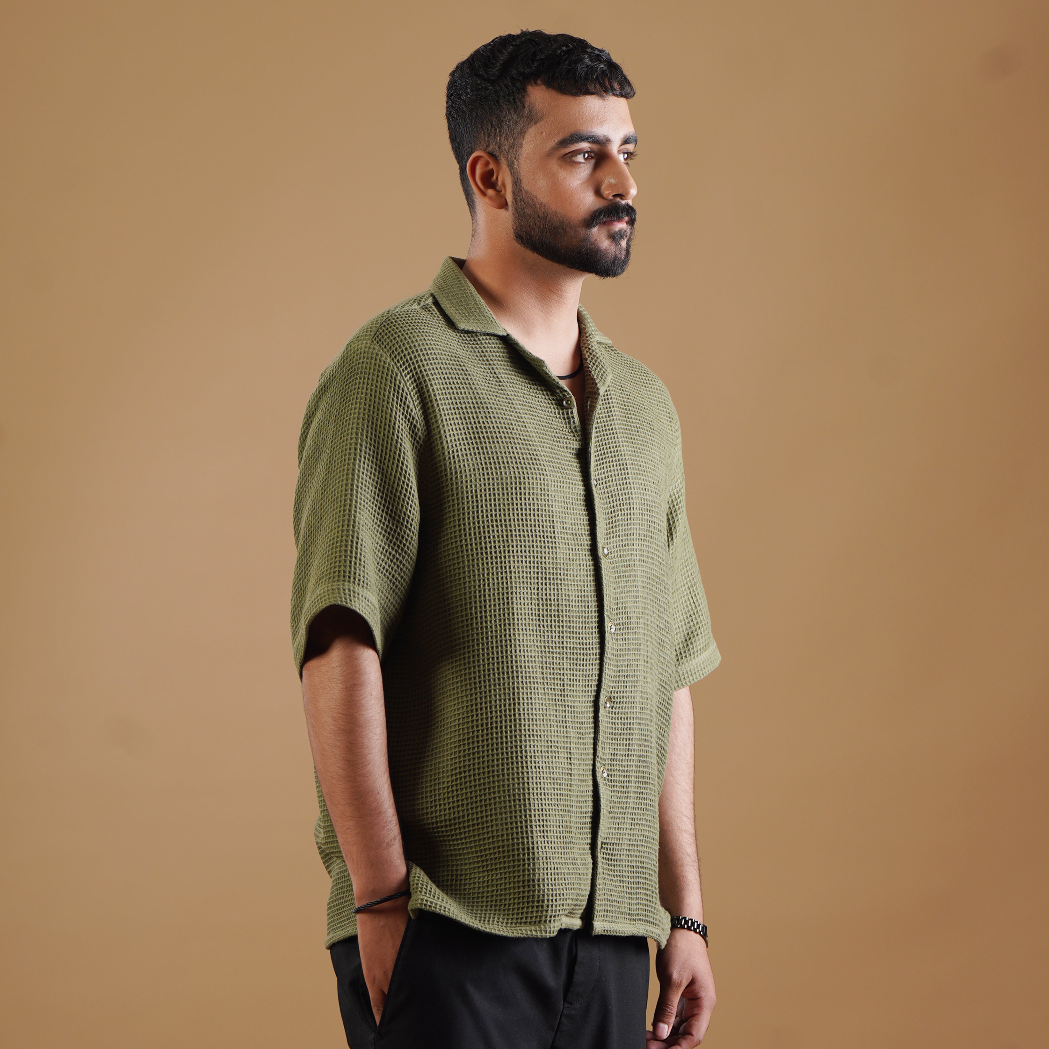 Subtle Textured Shirt & Black Pleated Trouser Coords Set