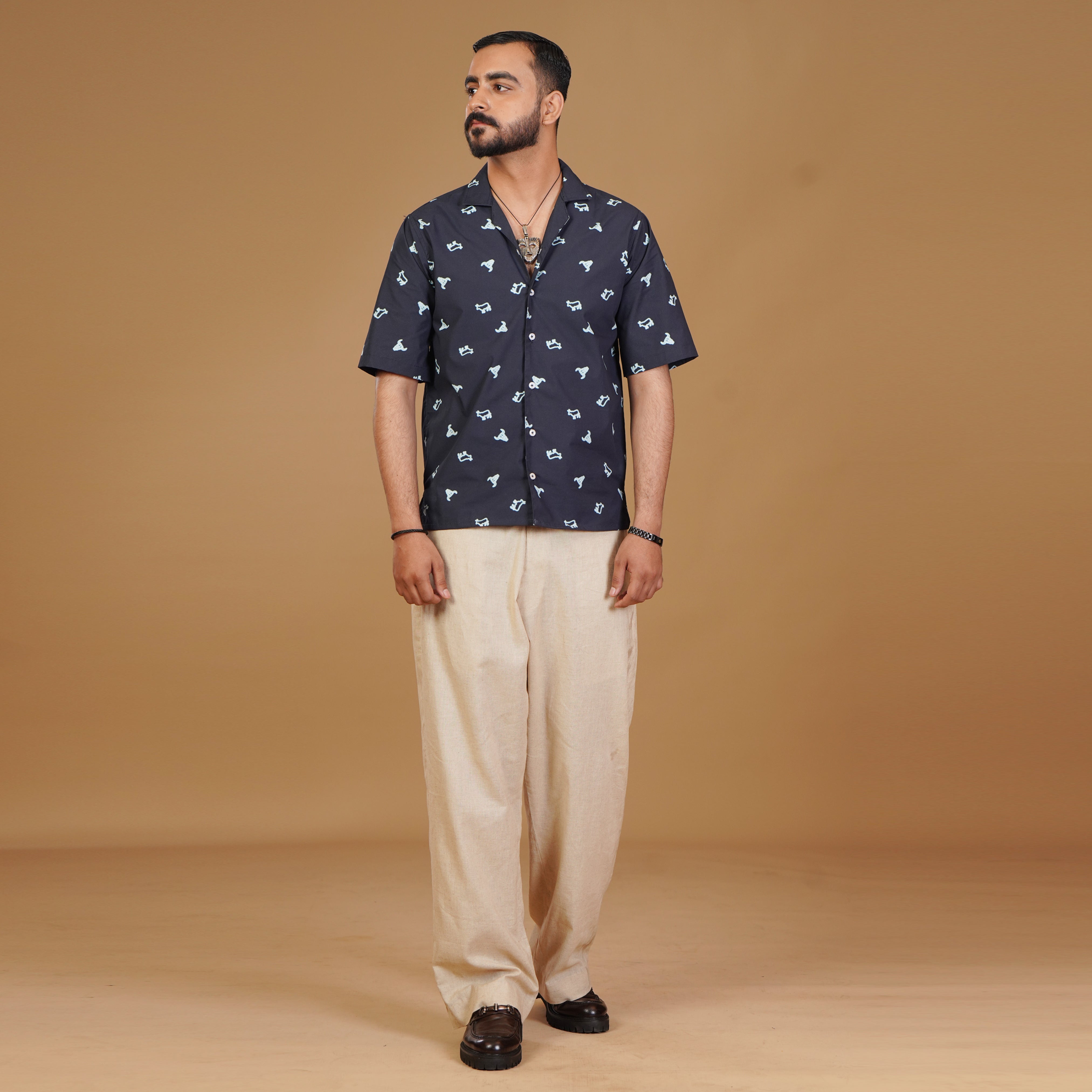 Printed Navy Blue Printed Shirt