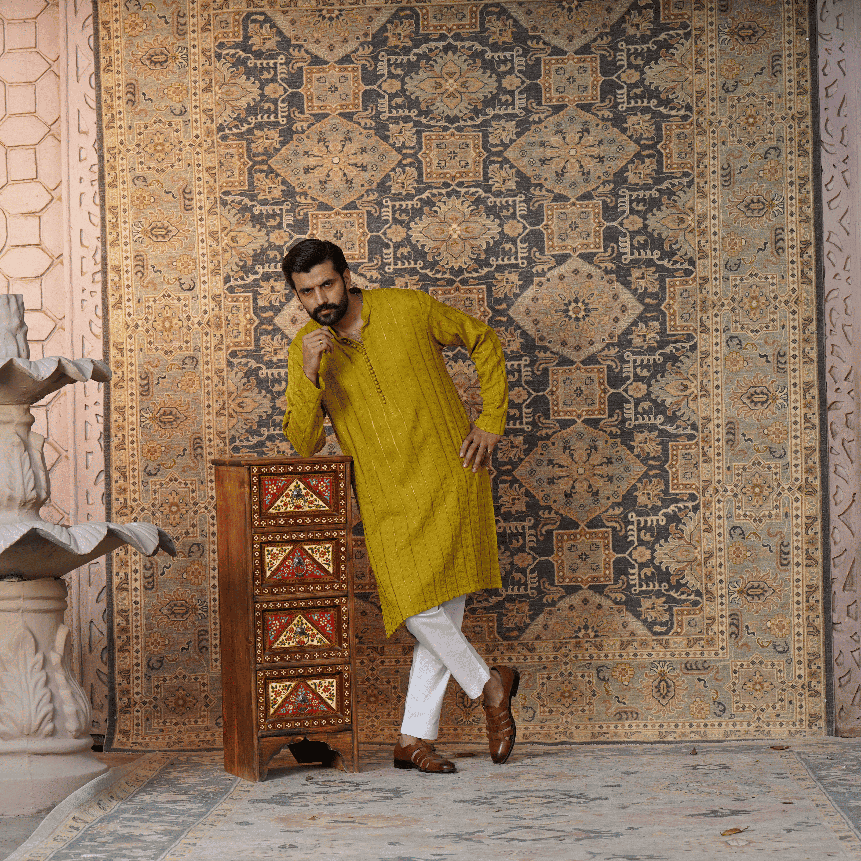 Embroidered Mustered Kurta