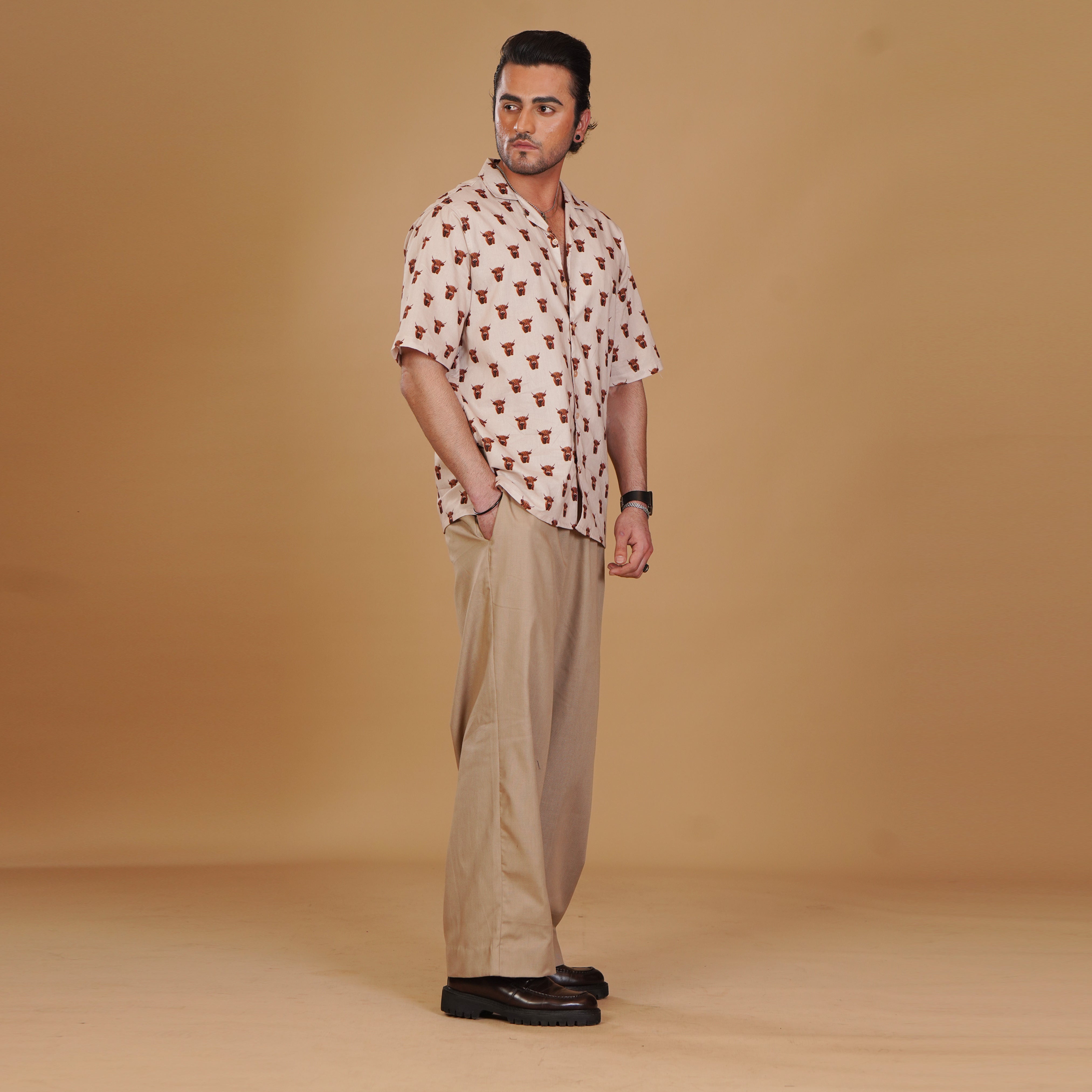 Printed Resort Shirt & Khaki Pleated Trouser Coords Set