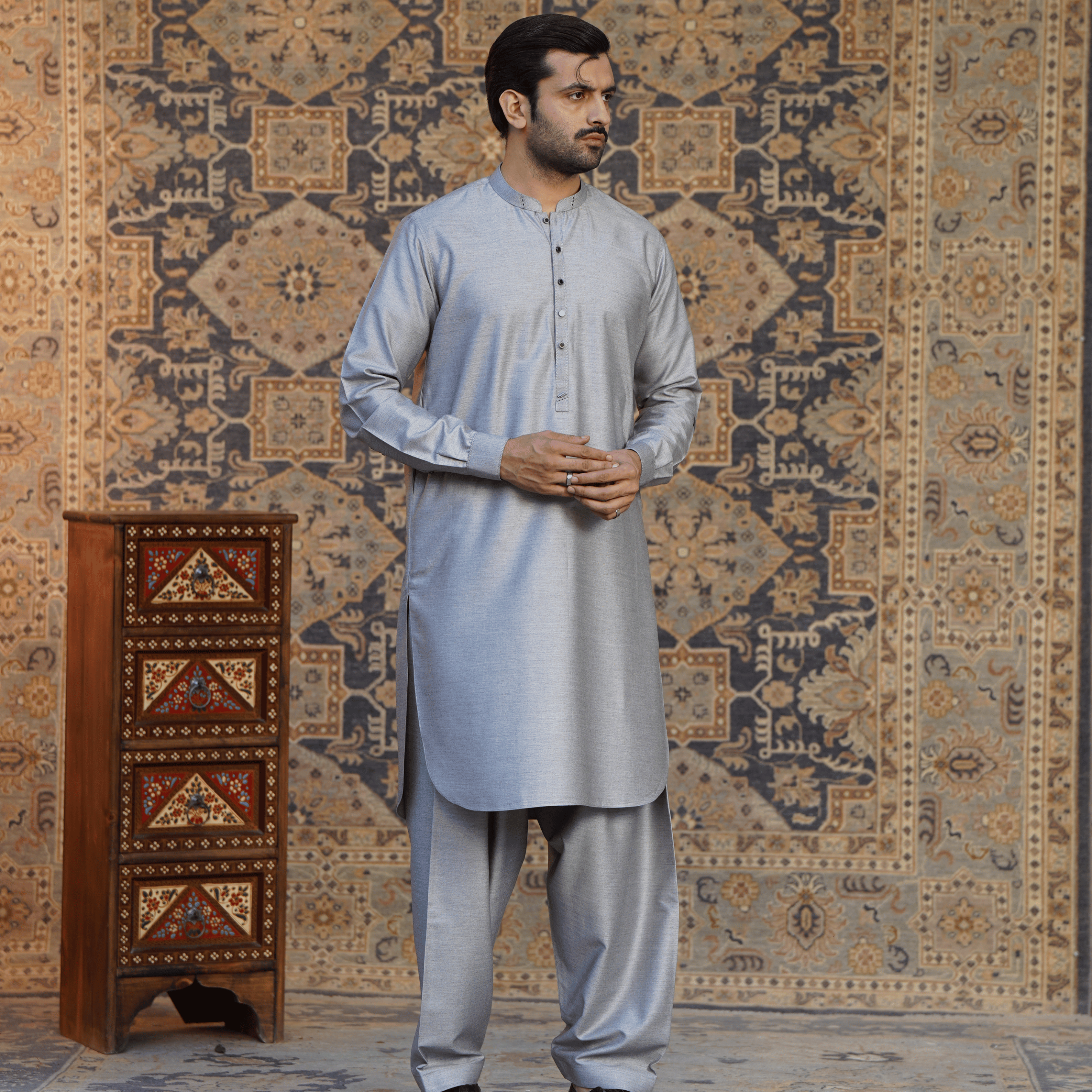 Steel Grey Shalwar Kameez