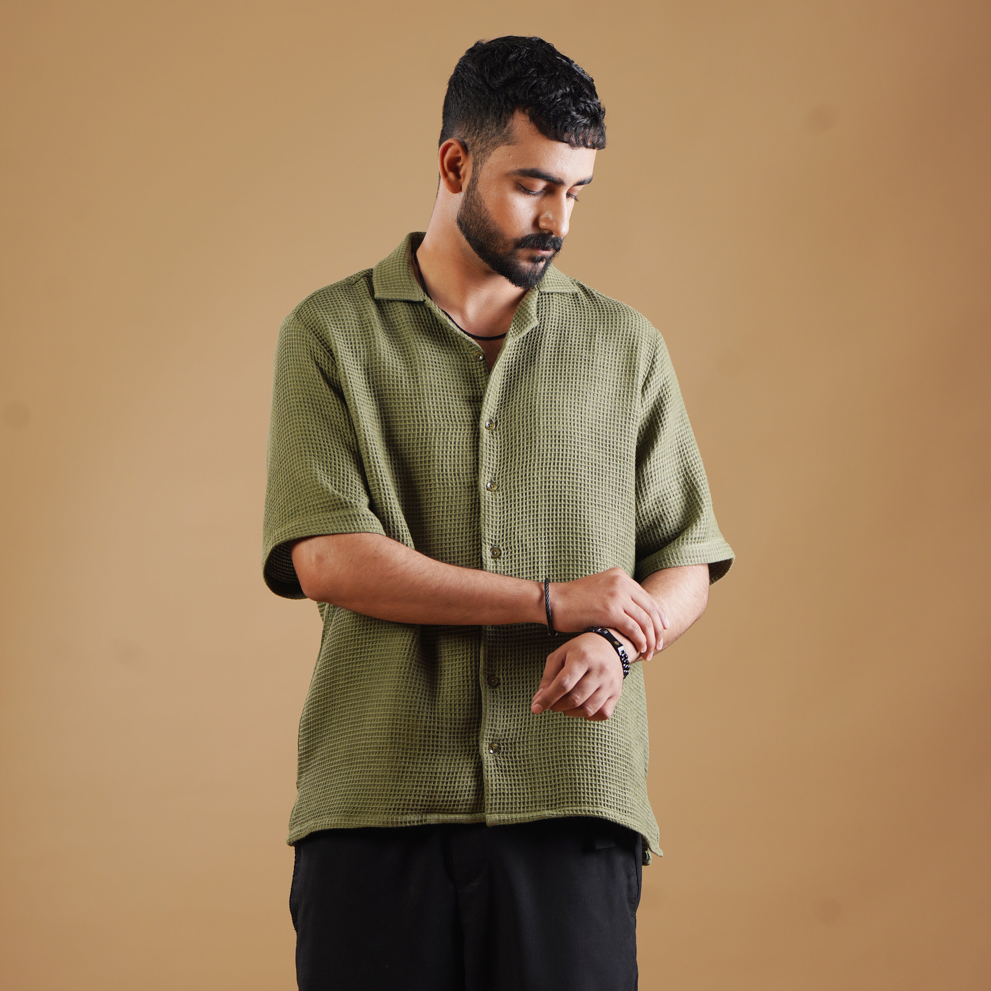 Subtle Textured Shirt & Black Pleated Trouser Coords Set