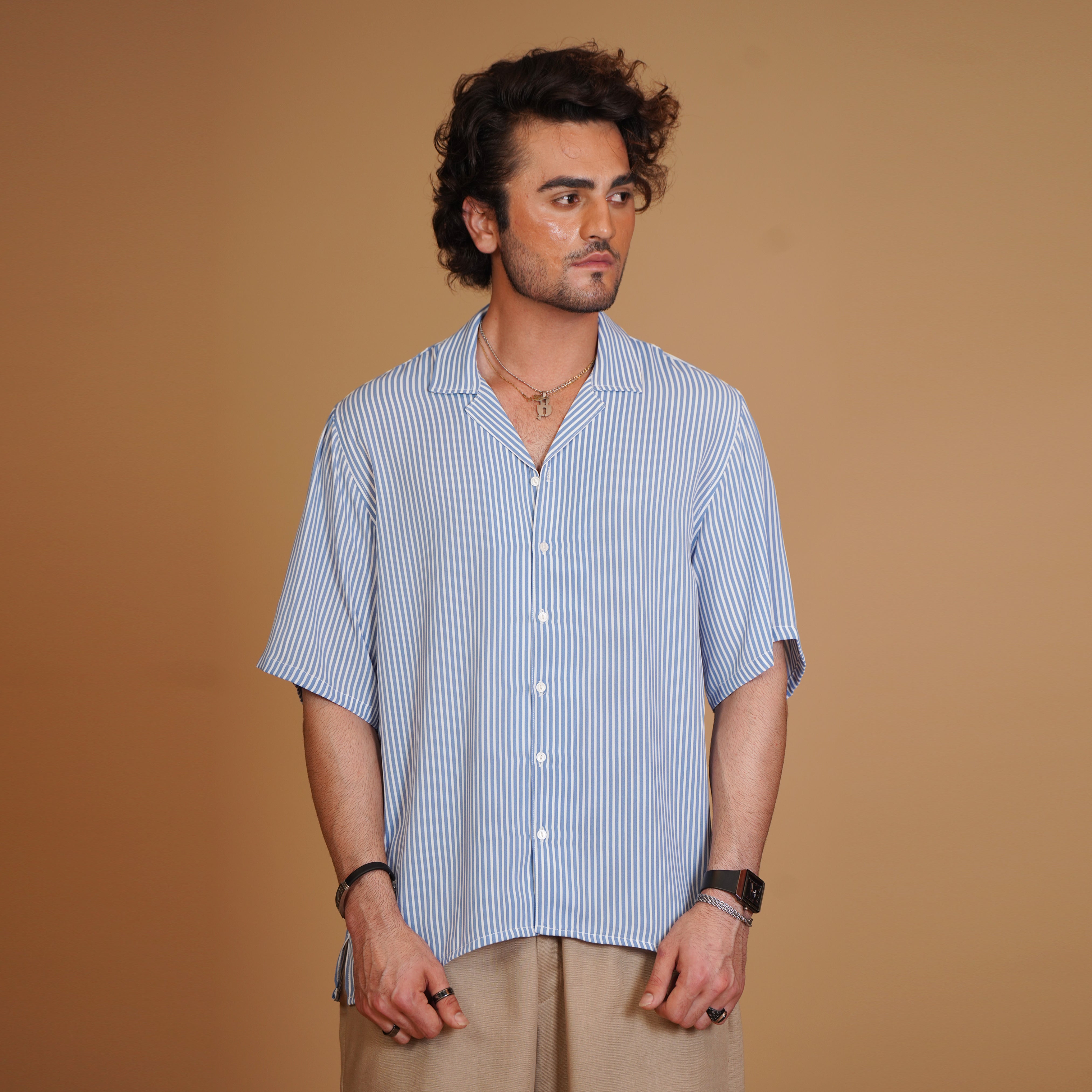 Sky Blue Resort Shirt & Khaki Pleated Trouser Coords