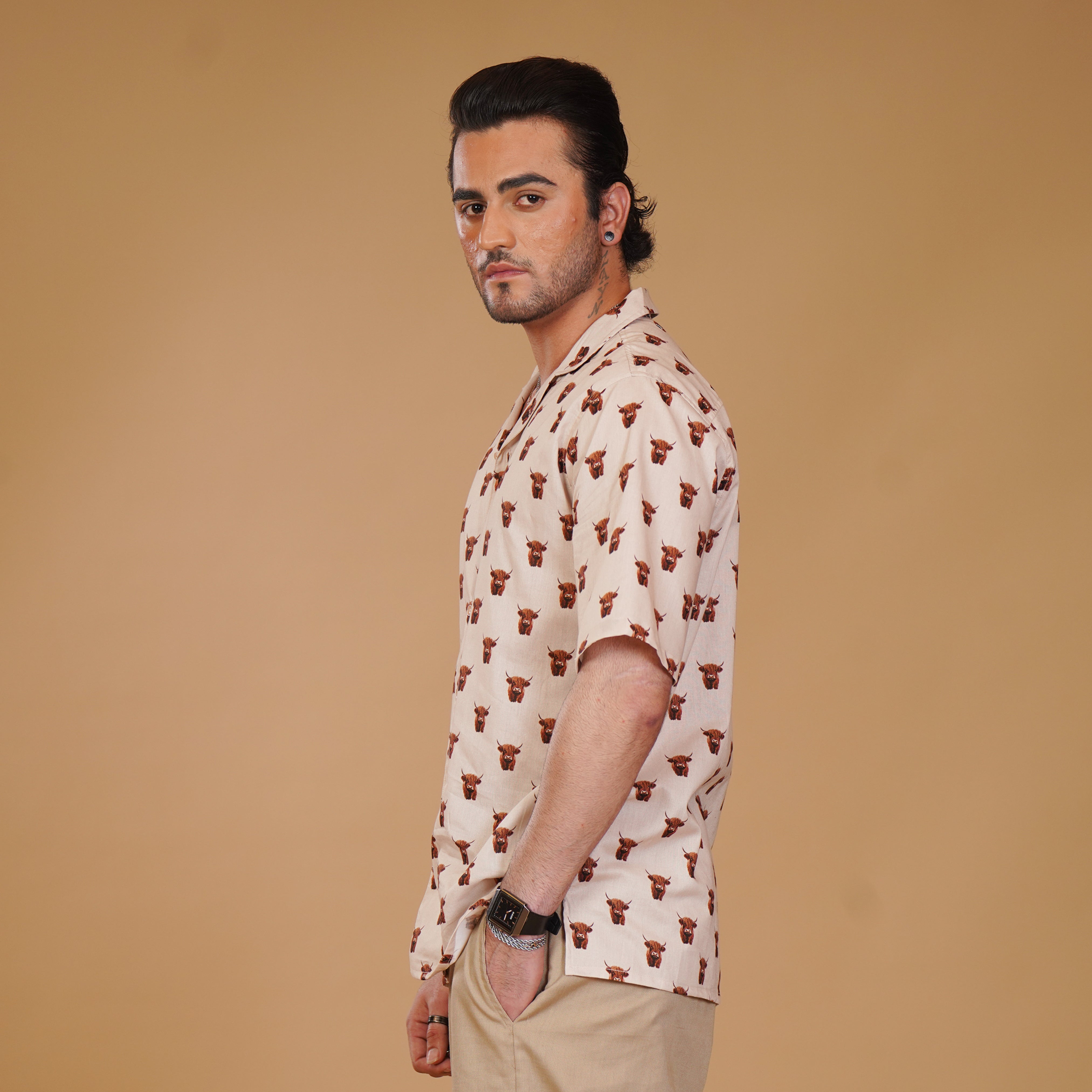 Printed Resort Shirt & Khaki Pleated Trouser Coords Set