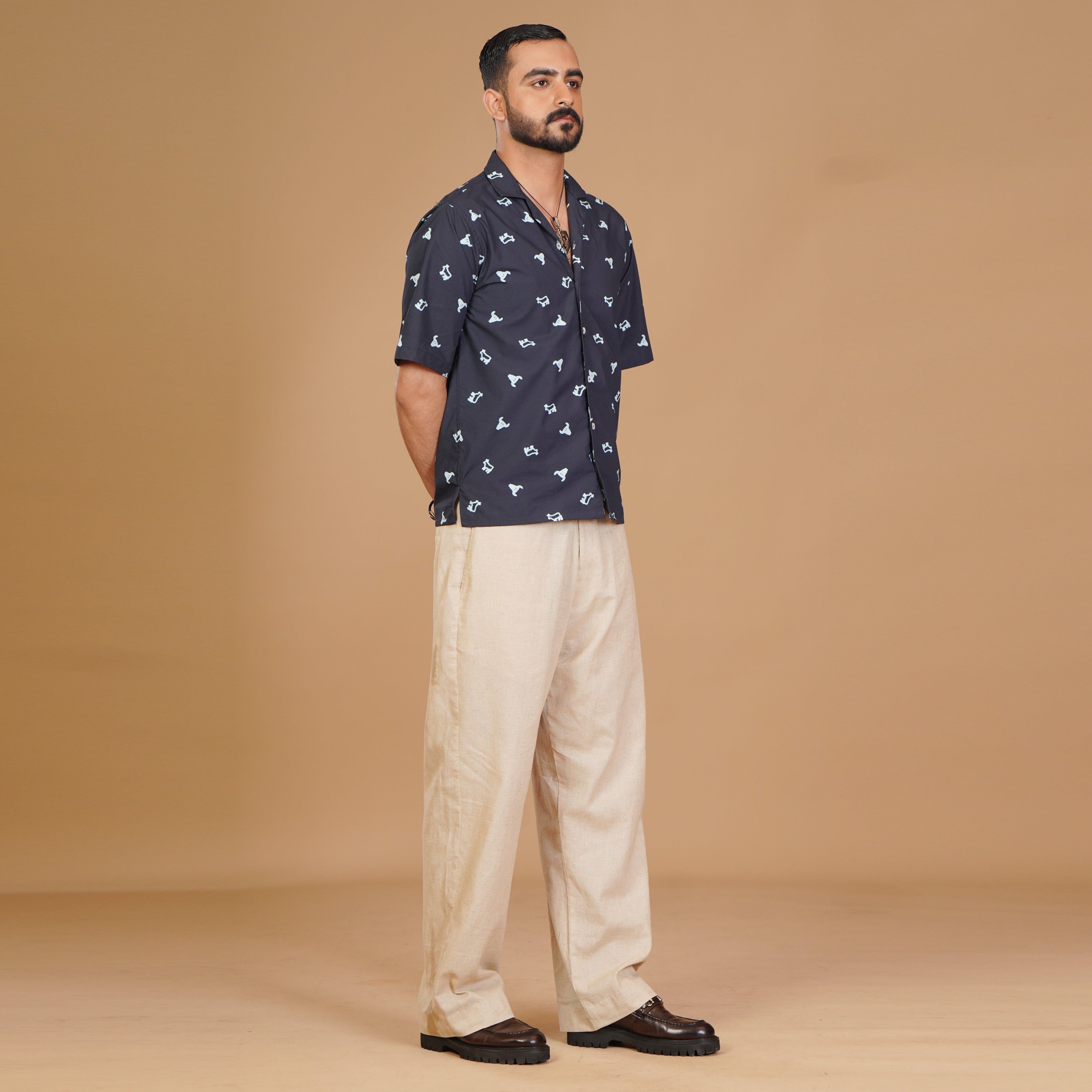 Printed Navy Blue Printed Shirt