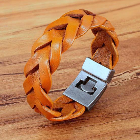 Leather bracelet golden-brown