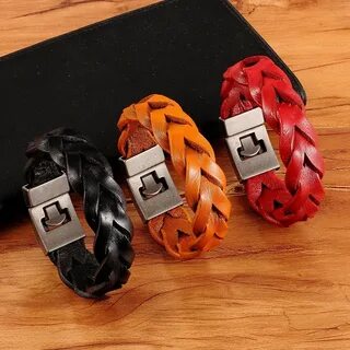 Leather bracelet golden-brown
