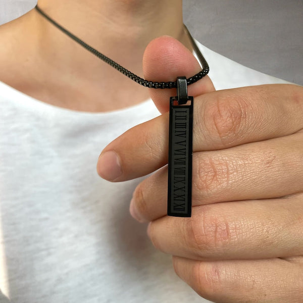 Black Roman Numeral Necklace for Men