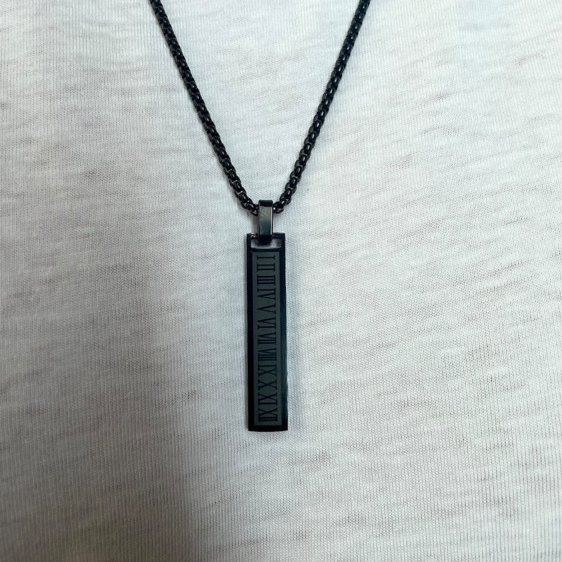 Black Roman Numeral Necklace for Men