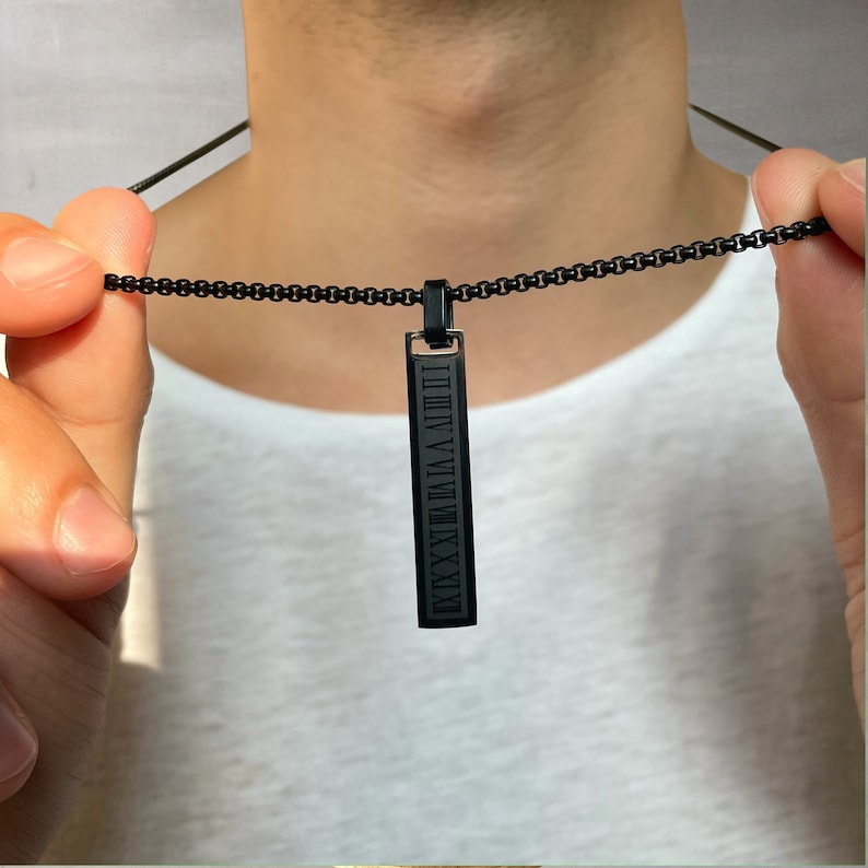Black Roman Numeral Necklace for Men