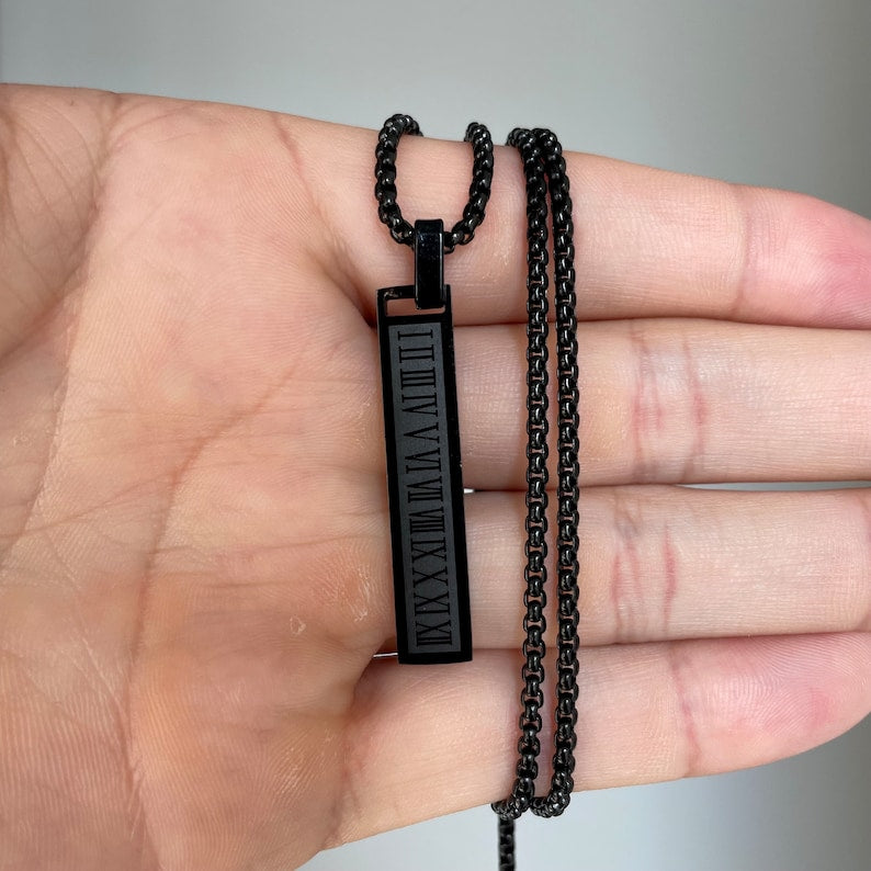 Black Roman Numeral Necklace for Men
