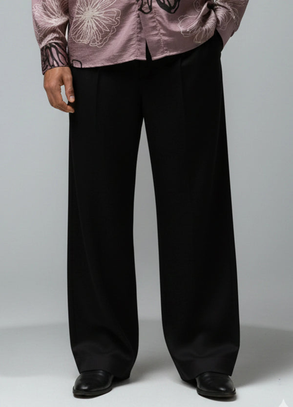 Black Tropical Loose Fit Trousers