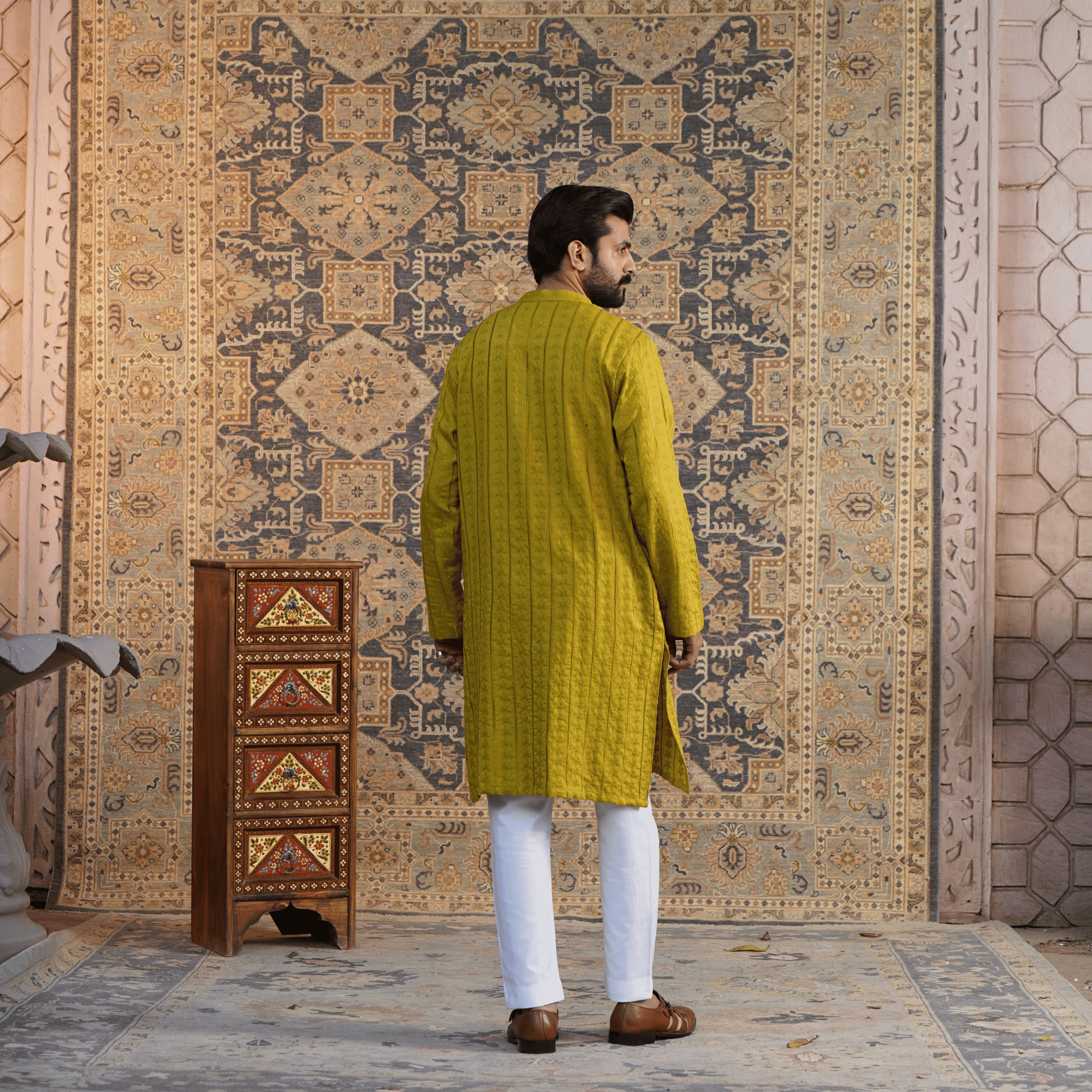 Embroidered Mustered Kurta
