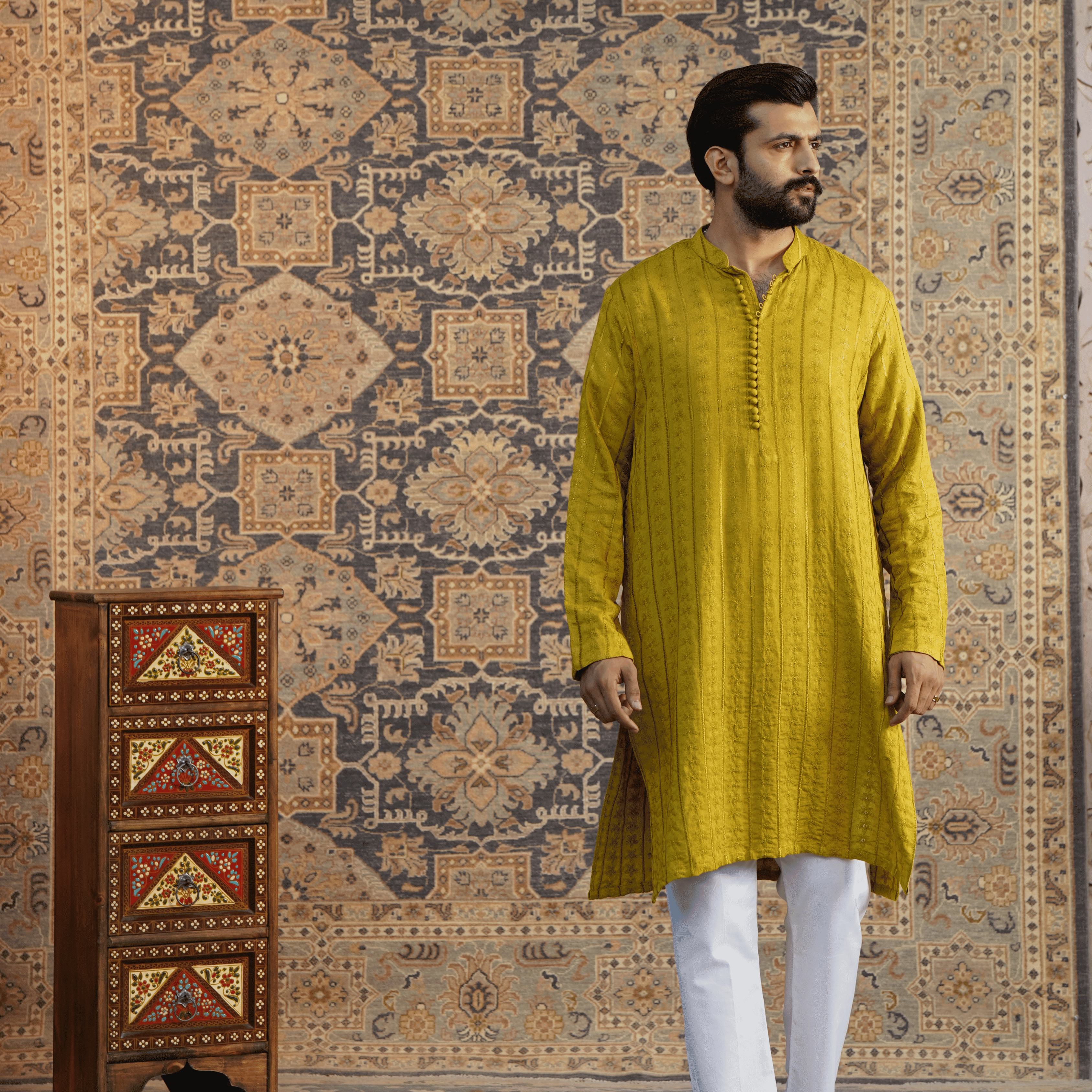 Embroidered Mustered Kurta