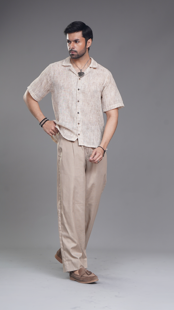 Beige Net Resort Colar Shirt