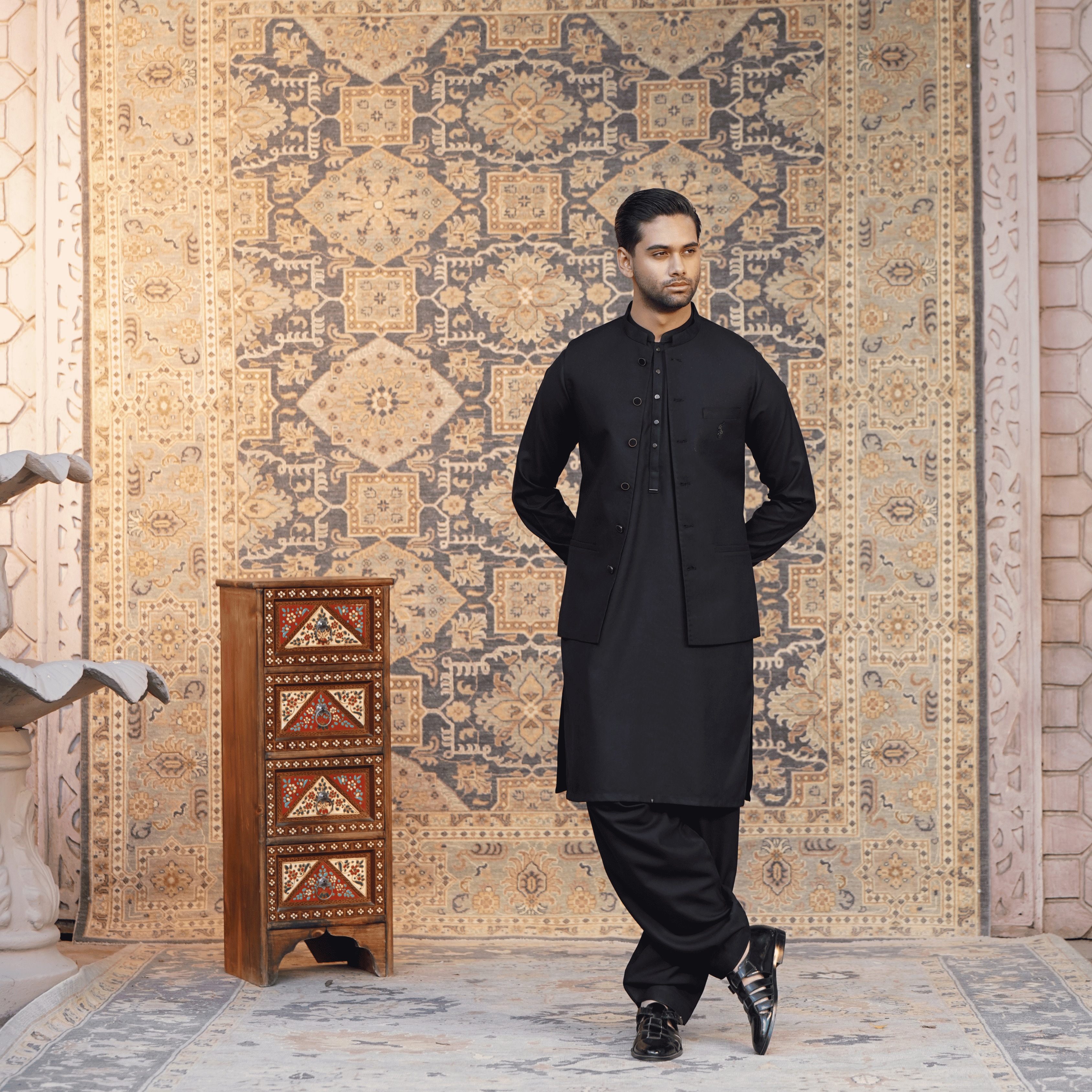 Tropical Black Shalwar Kameez