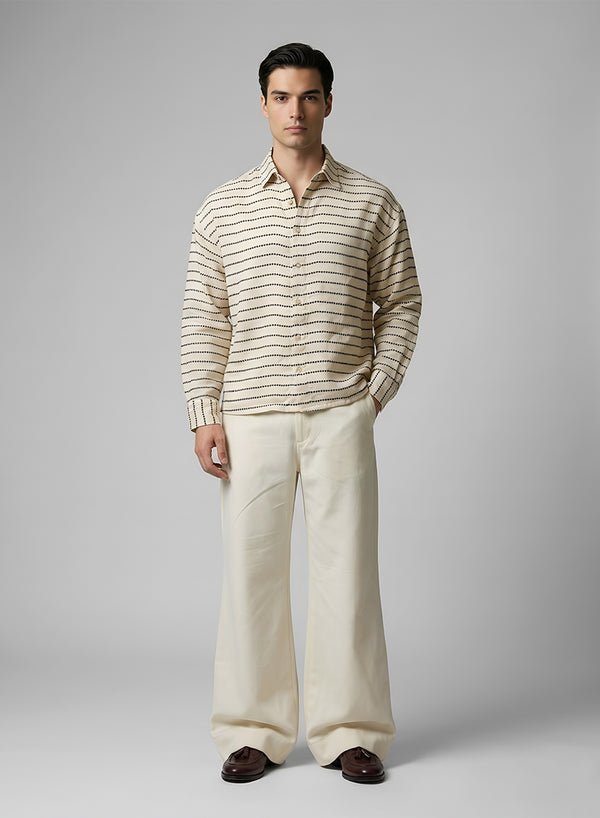 Men Co-ord Set —  Cream Shirt & Off White Pants