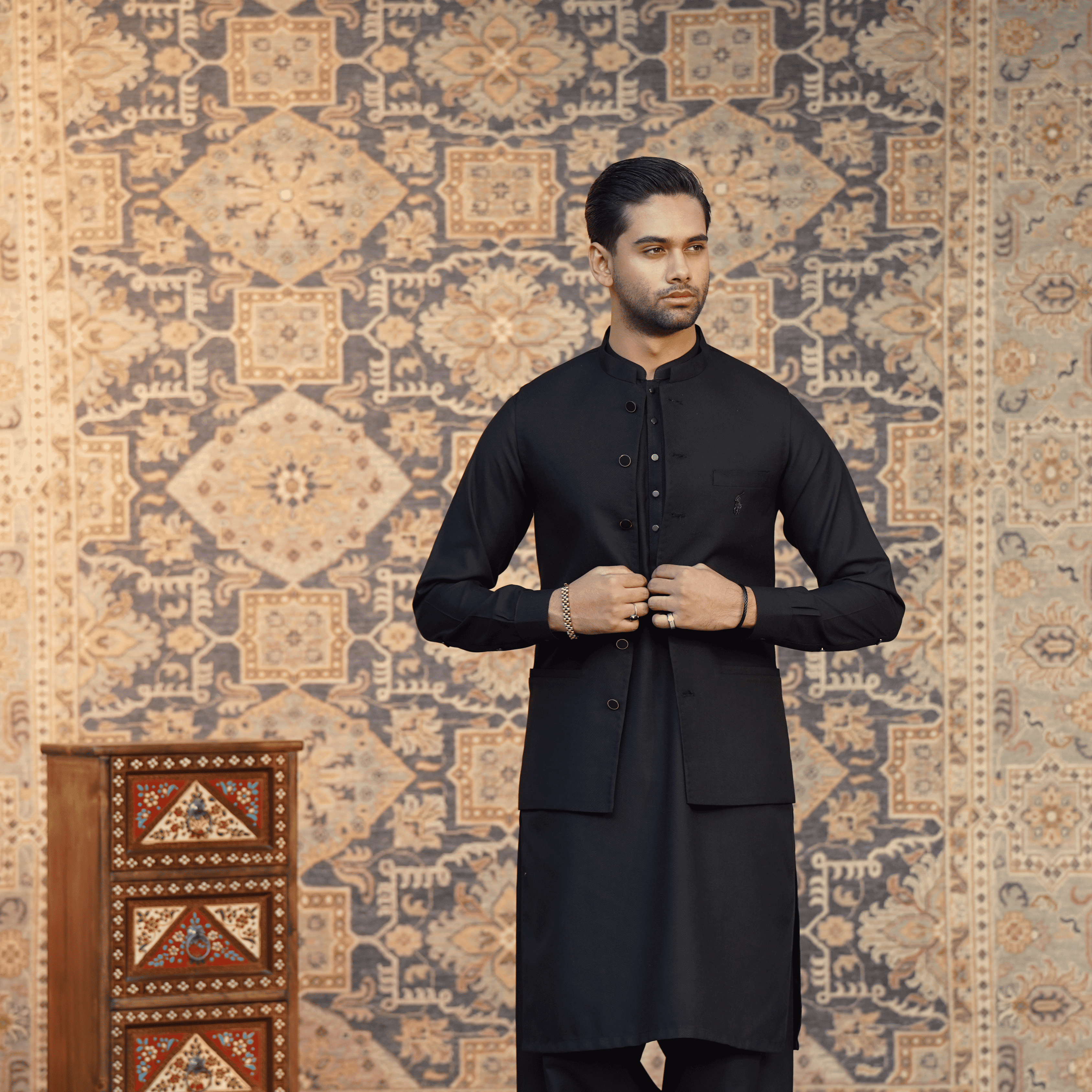 Tropical Black Shalwar Kameez