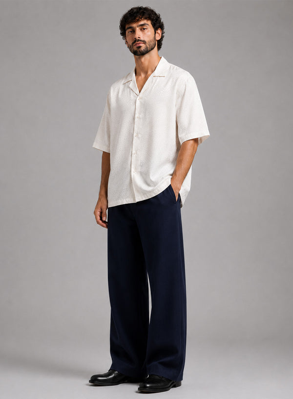 Men White - Self-Patterned Linen Shirt
