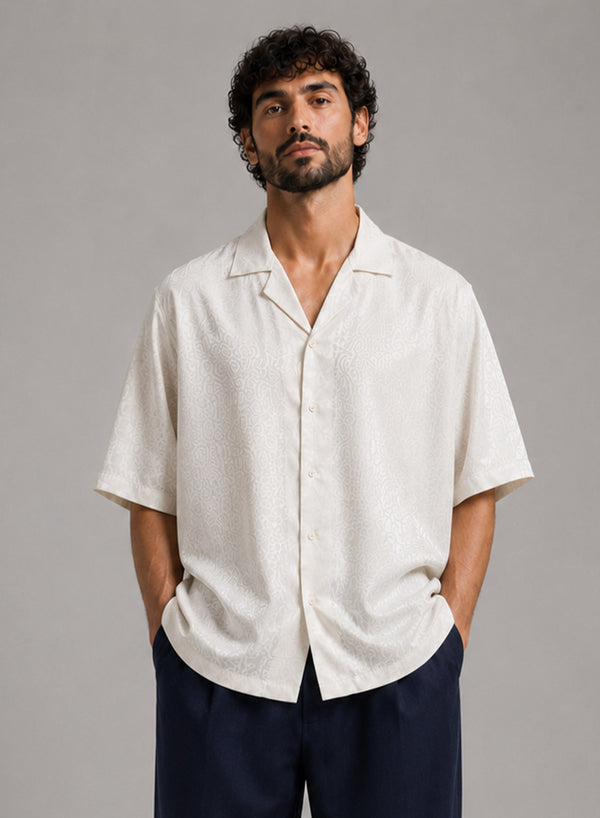Men White - Self-Patterned Linen Shirt